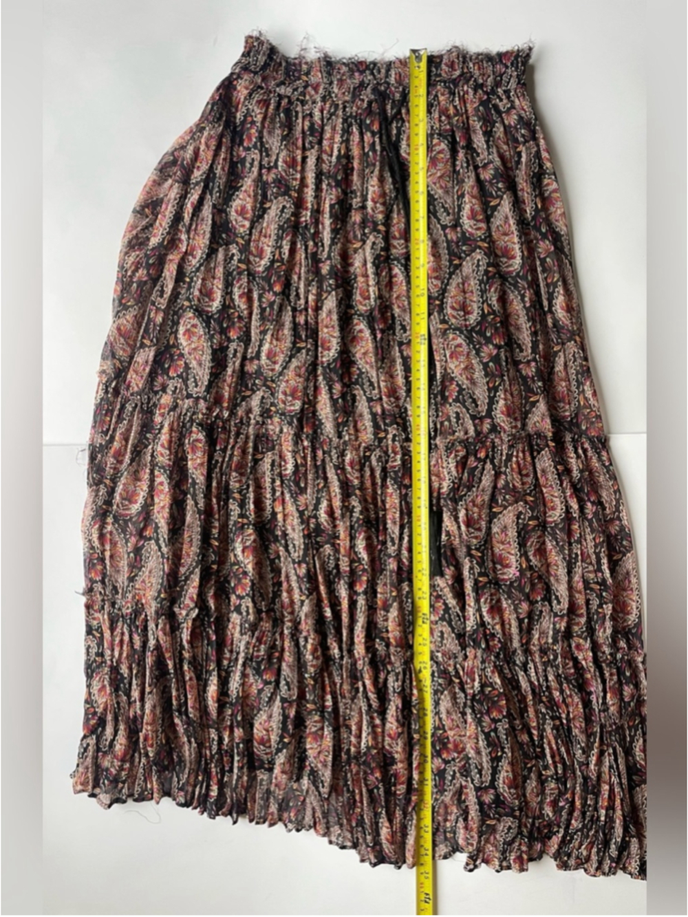 ZARA Boho Paisley Tiered Maxi Skirt | Drawstring Waist | Size xs - Picture 3 of 5